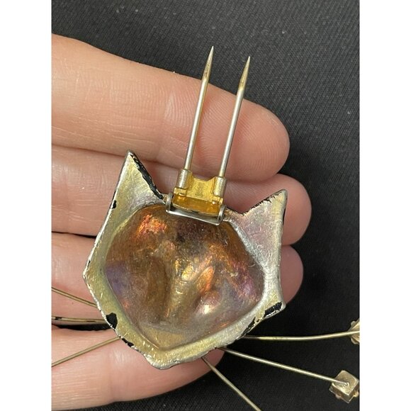 RARE Vintage Unsigned CORO CAT Head Fur Clip Rhinestone Eyes Black Cat - Picture 5 of 16